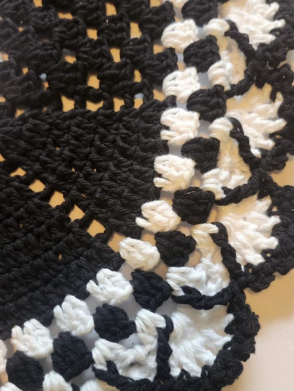 Handmade Crocheted Oval Doily - Black & White